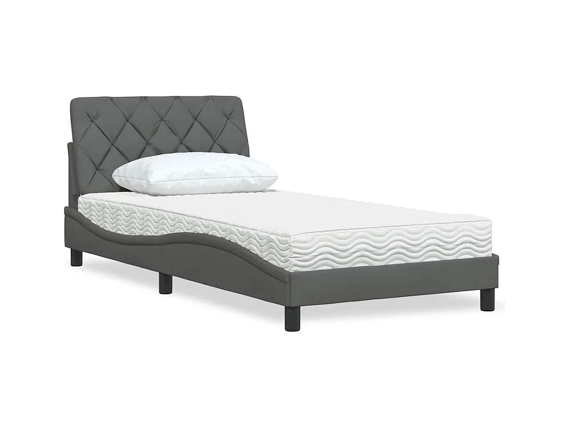 Lit avec matelas gris foncé 100x200 cm tissu