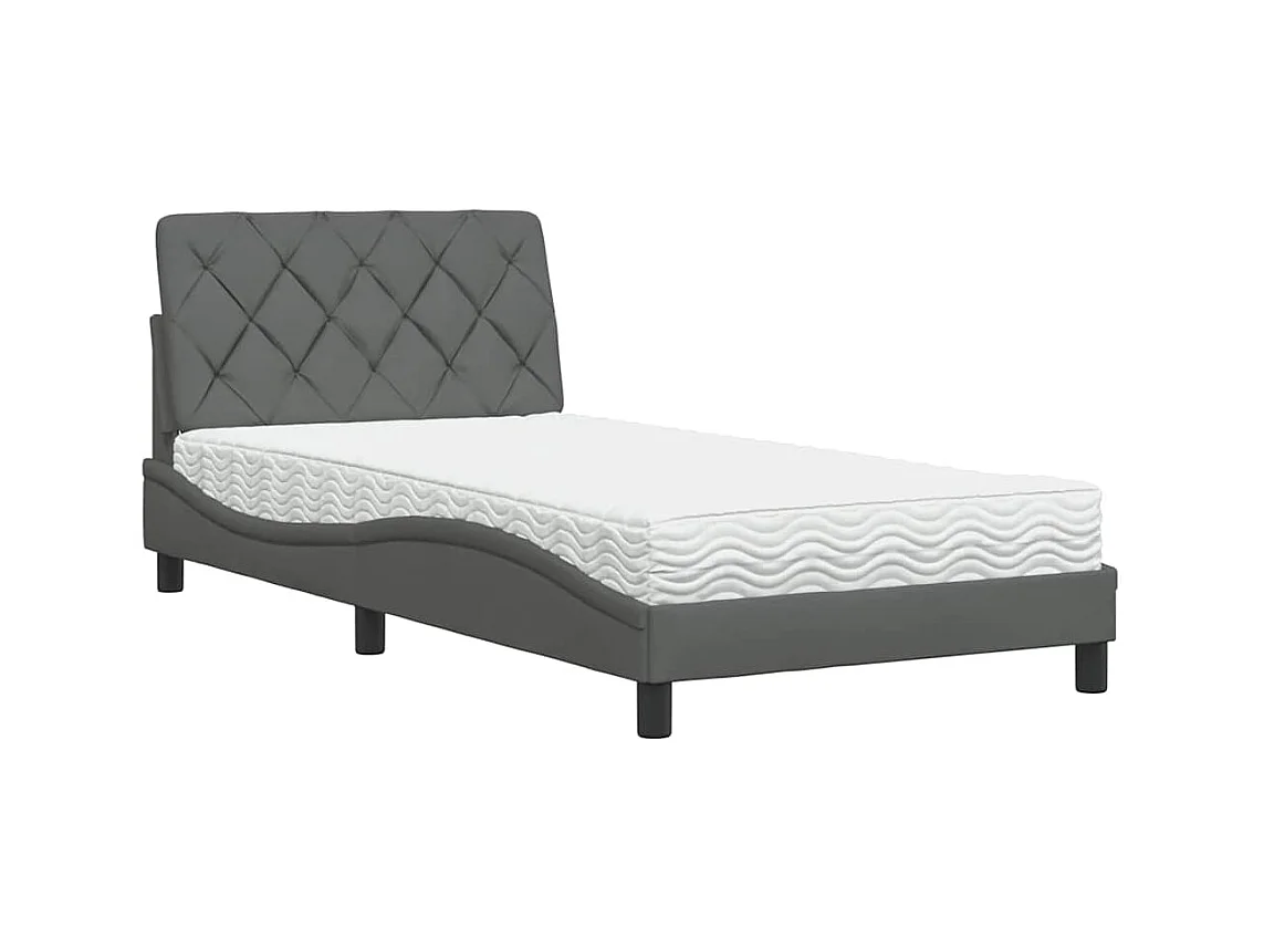 Lit avec matelas gris foncé 100x200 cm tissu