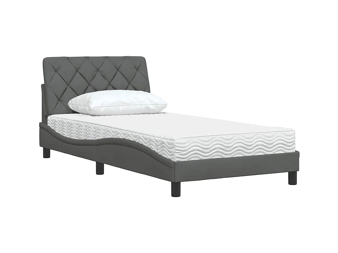 Lit avec matelas gris foncé 100x200 cm tissu