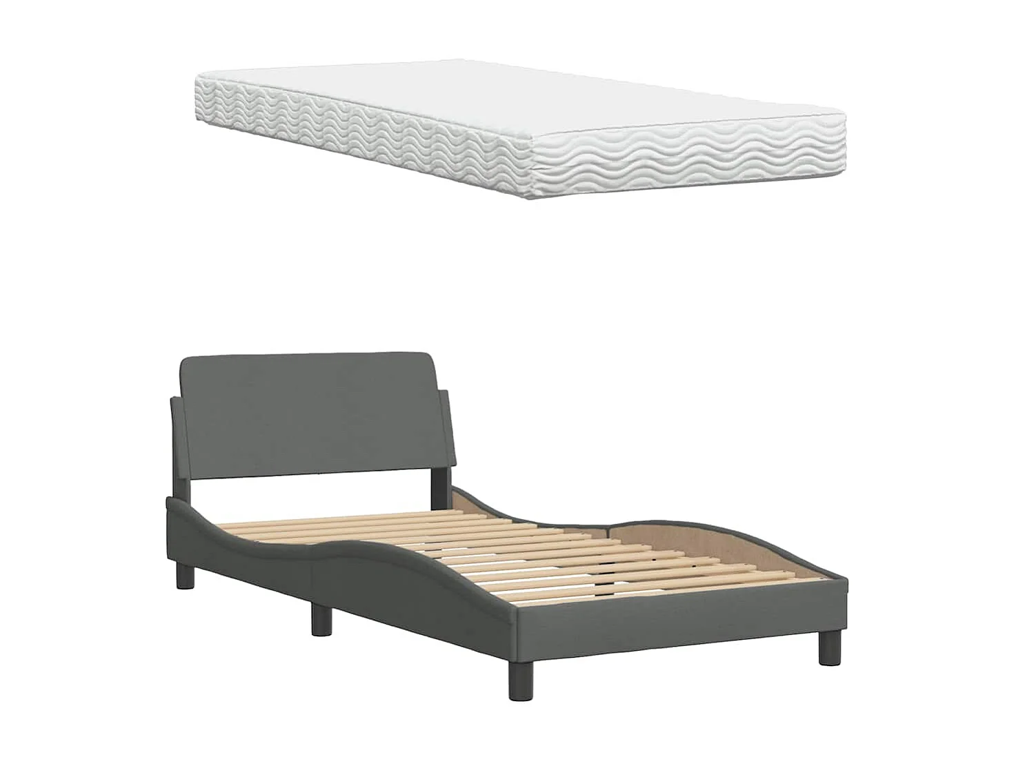 Lit avec matelas gris foncé 100x200 cm tissu