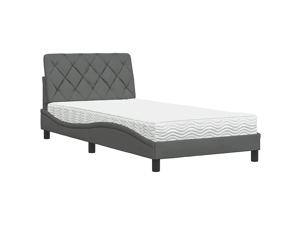 Cama com colchão 100x200 cm tecido cinzento-escuro