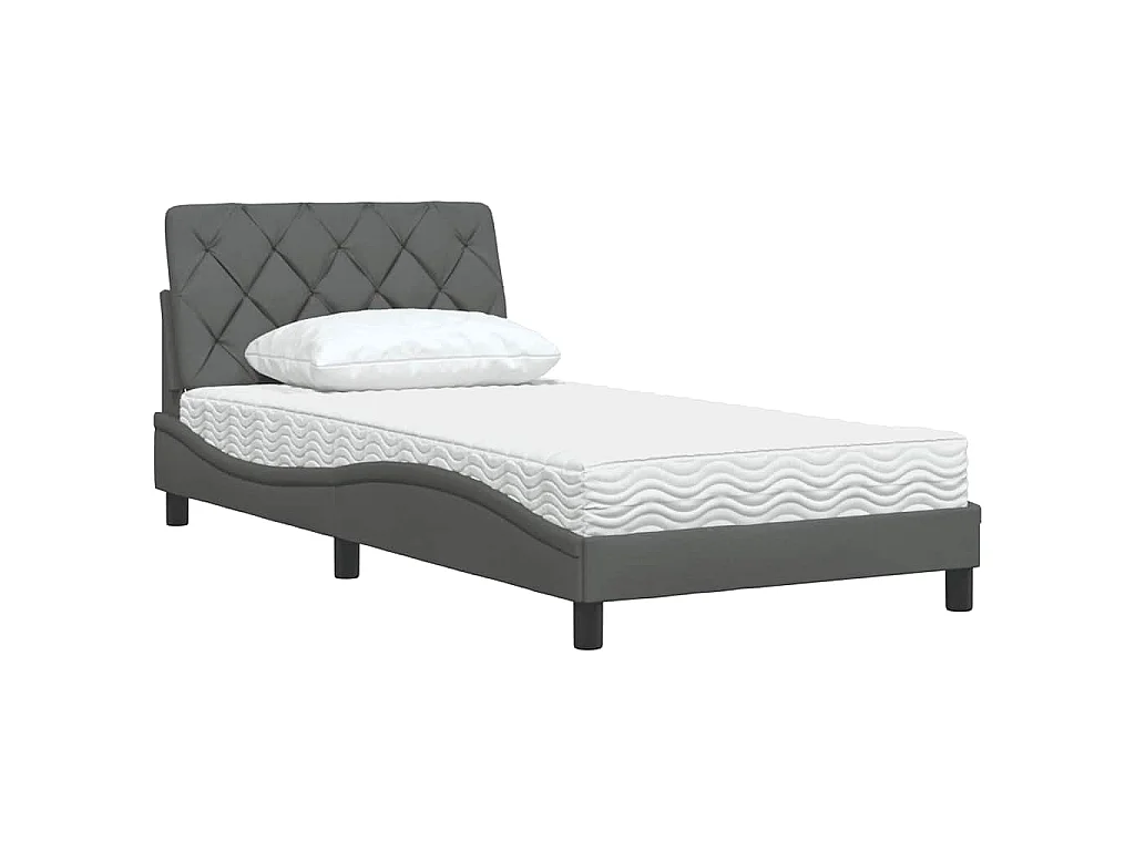 Cama com colchão 100x200 cm tecido cinzento-escuro