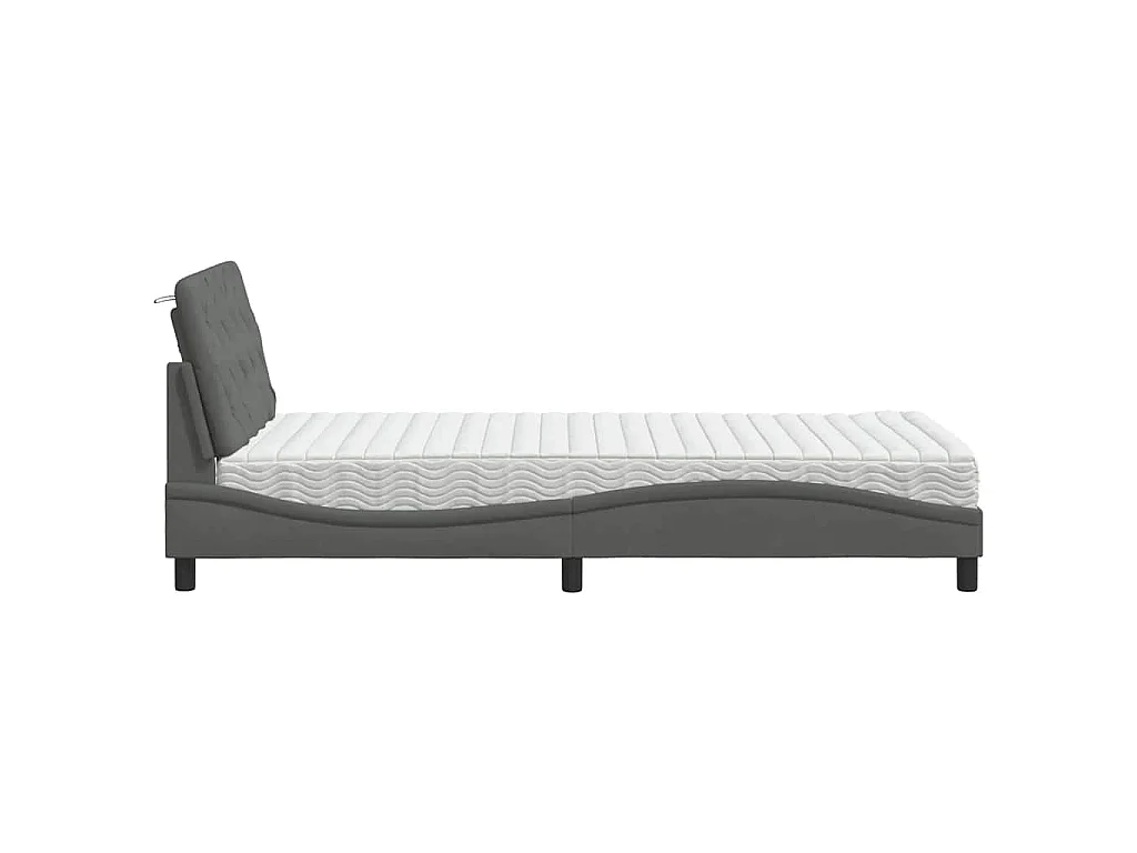 Cama com colchão 100x200 cm tecido cinzento-escuro
