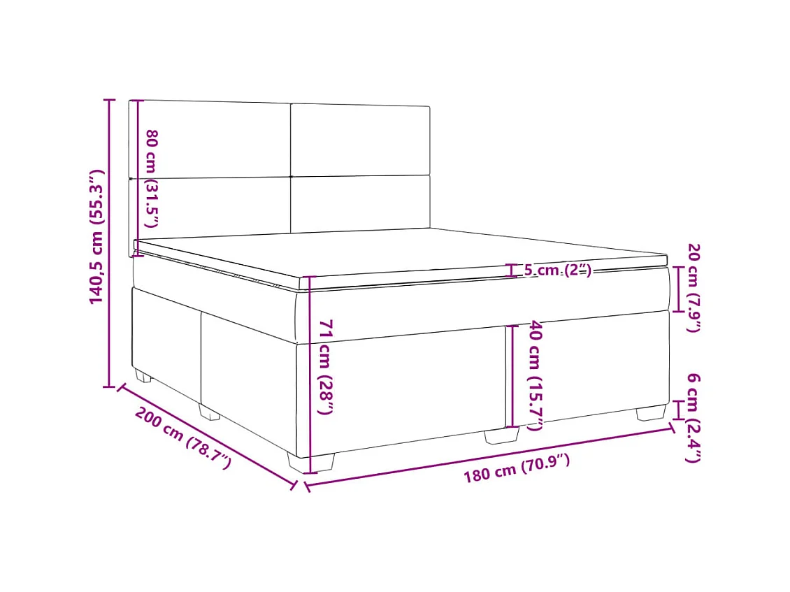 Cama box spring con colchón tela negro 180x200 cm