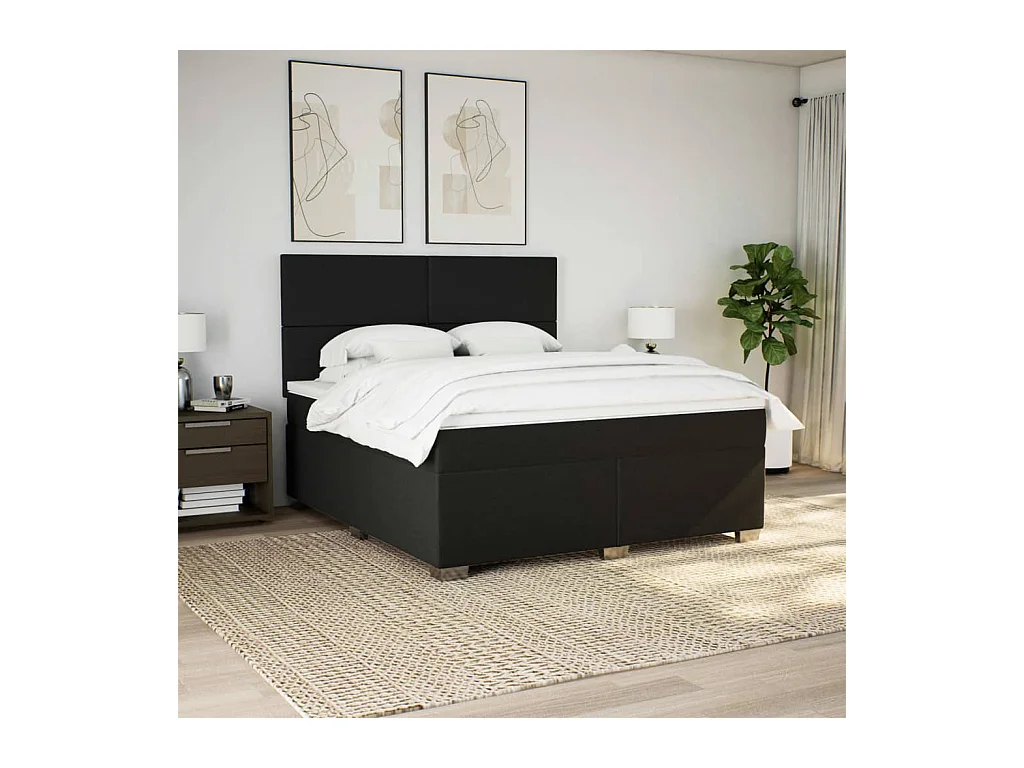 Cama box spring con colchón tela negro 180x200 cm