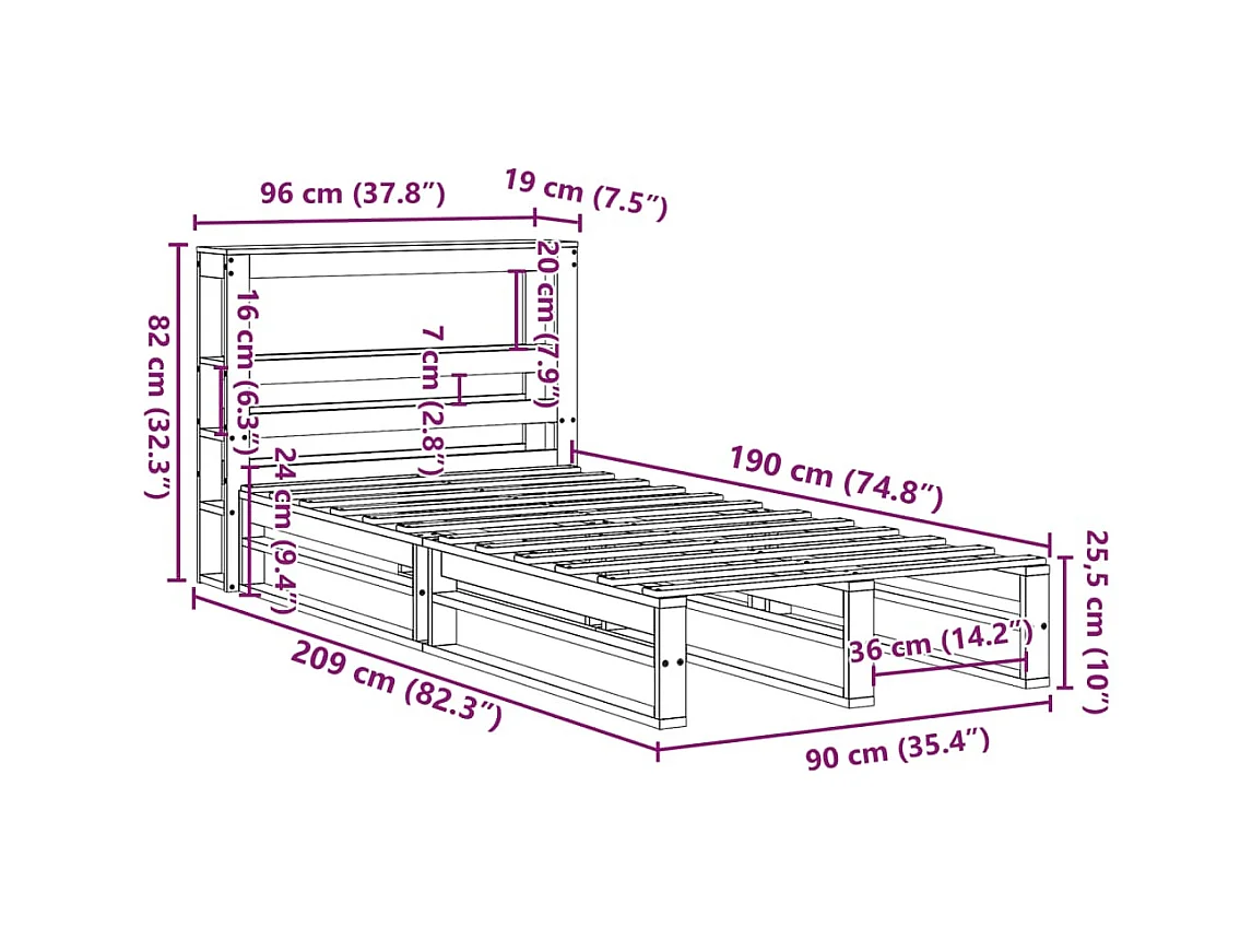 Massivholzbett ohne Matratze Weiß 90x190 cm Kiefernholz