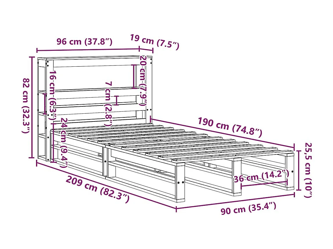 Cadre de lit sans matelas blanc 90x190 cm bois de pin massif