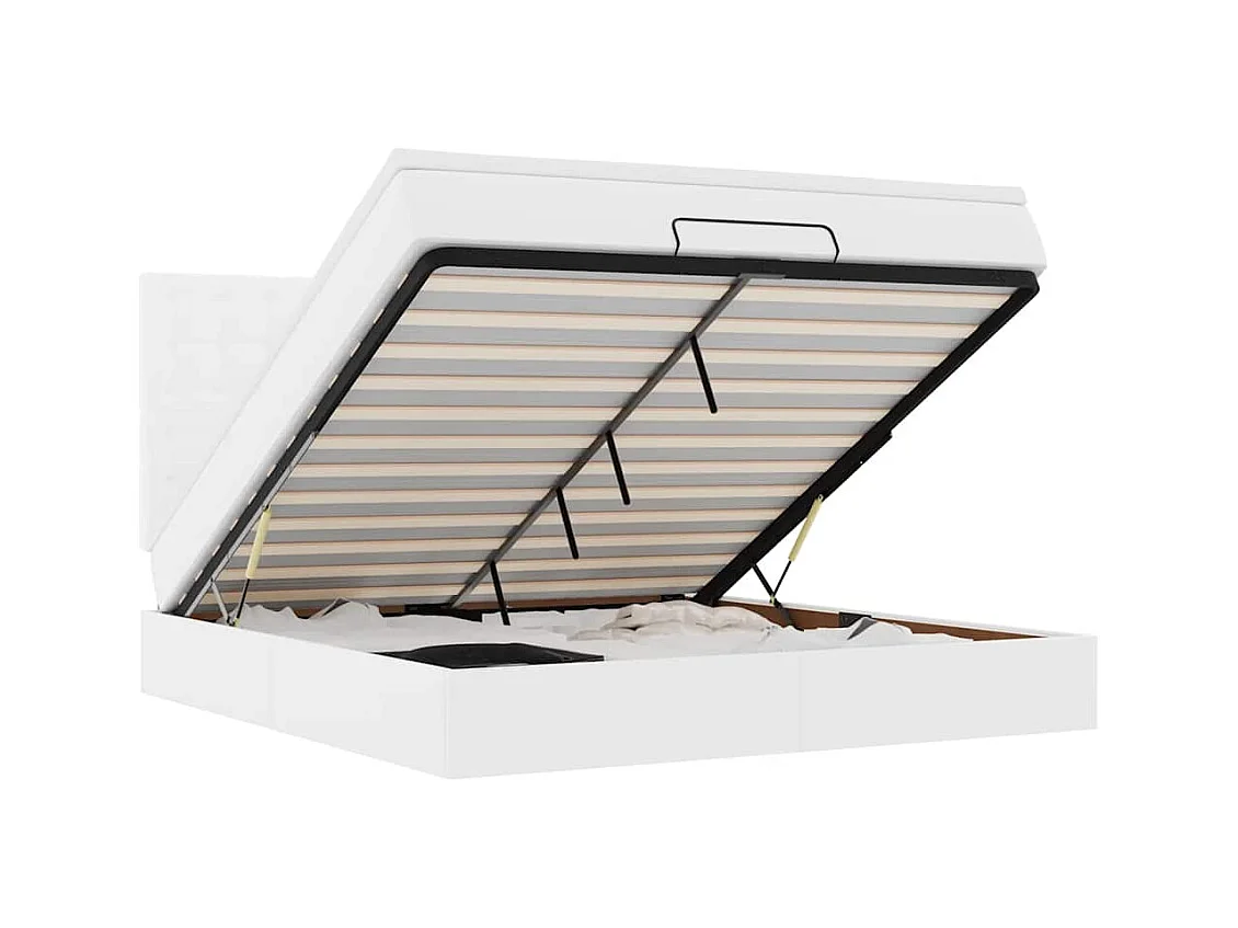 Cadre de lit ottoman avec matelas blanc 180x200 cm similicuir