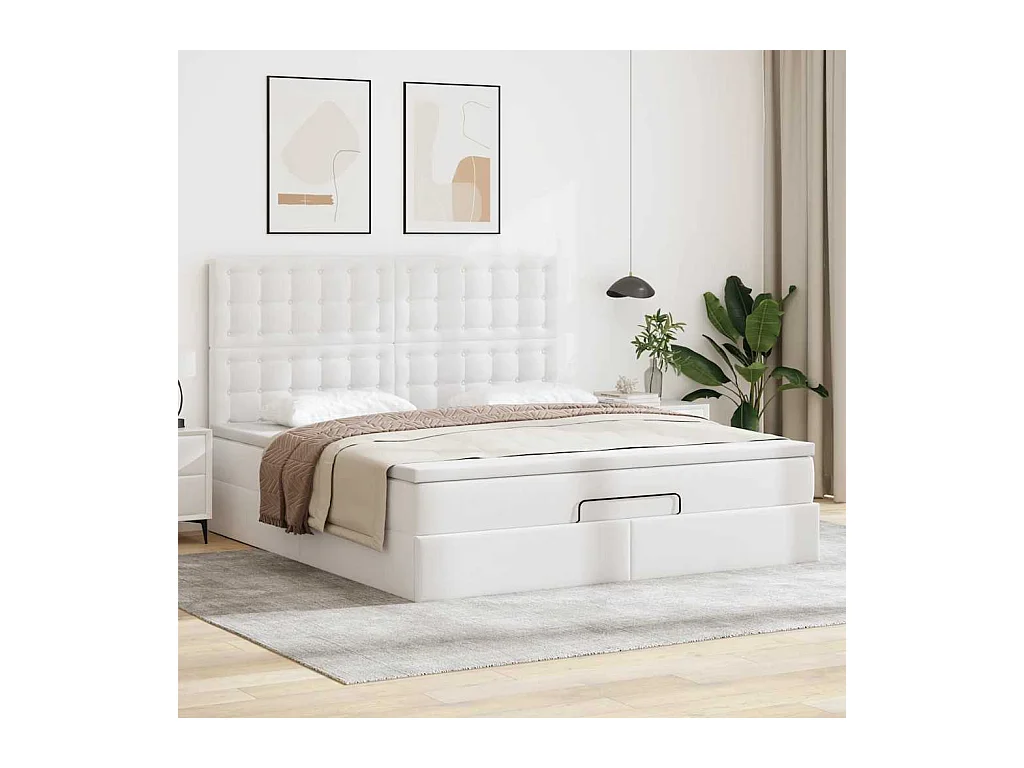 Cadre de lit ottoman avec matelas blanc 180x200 cm similicuir