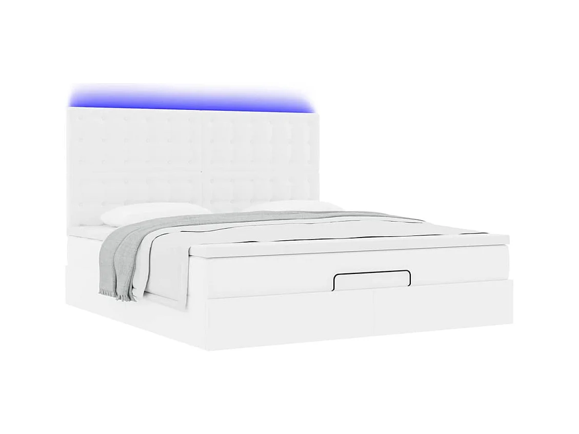 Cadre de lit ottoman avec matelas blanc 180x200 cm similicuir