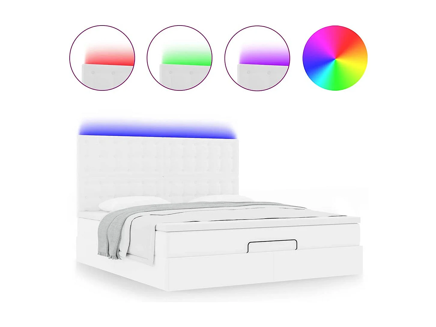 Ottoman-Bett mit Matratze & LEDs Weiß 180x200 cm Kunstleder