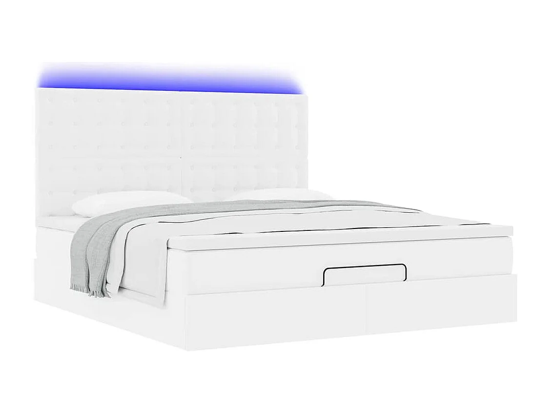 Ottoman-Bett mit Matratze & LEDs Weiß 180x200 cm Kunstleder