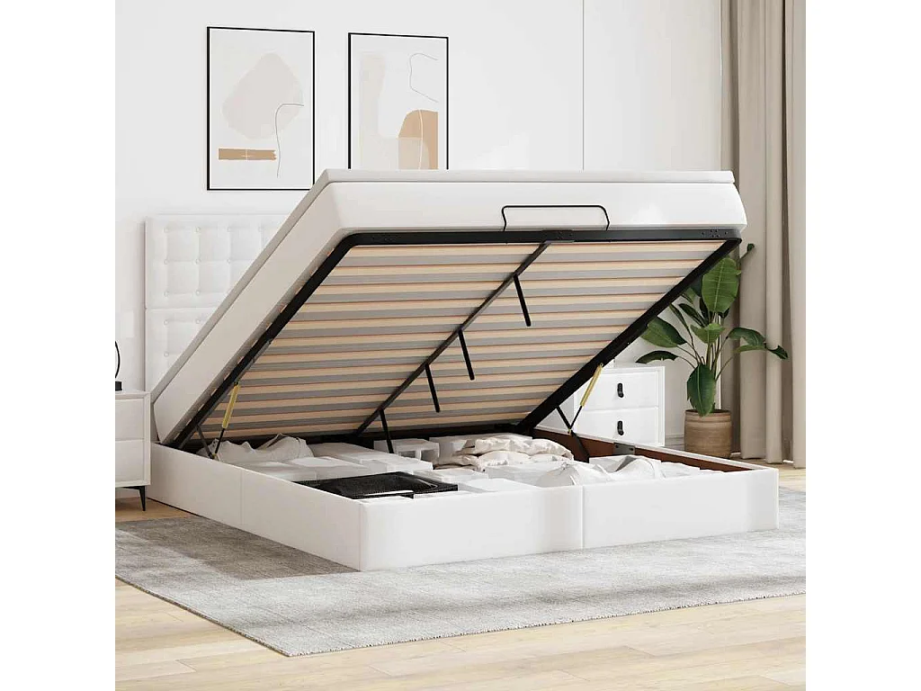 Cadre de lit ottoman avec matelas blanc 180x200 cm similicuir