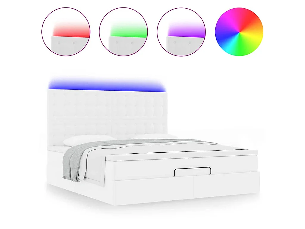 Cadre de lit ottoman avec matelas blanc 180x200 cm similicuir