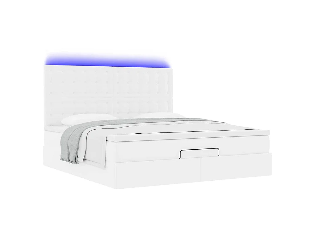 Cadre de lit ottoman avec matelas blanc 180x200 cm similicuir