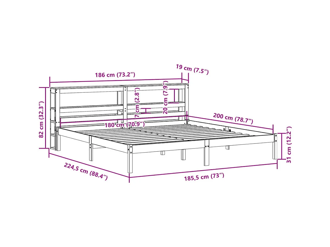 Cadre de lit et tête de lit sans matelas cire marron 180x200 cm