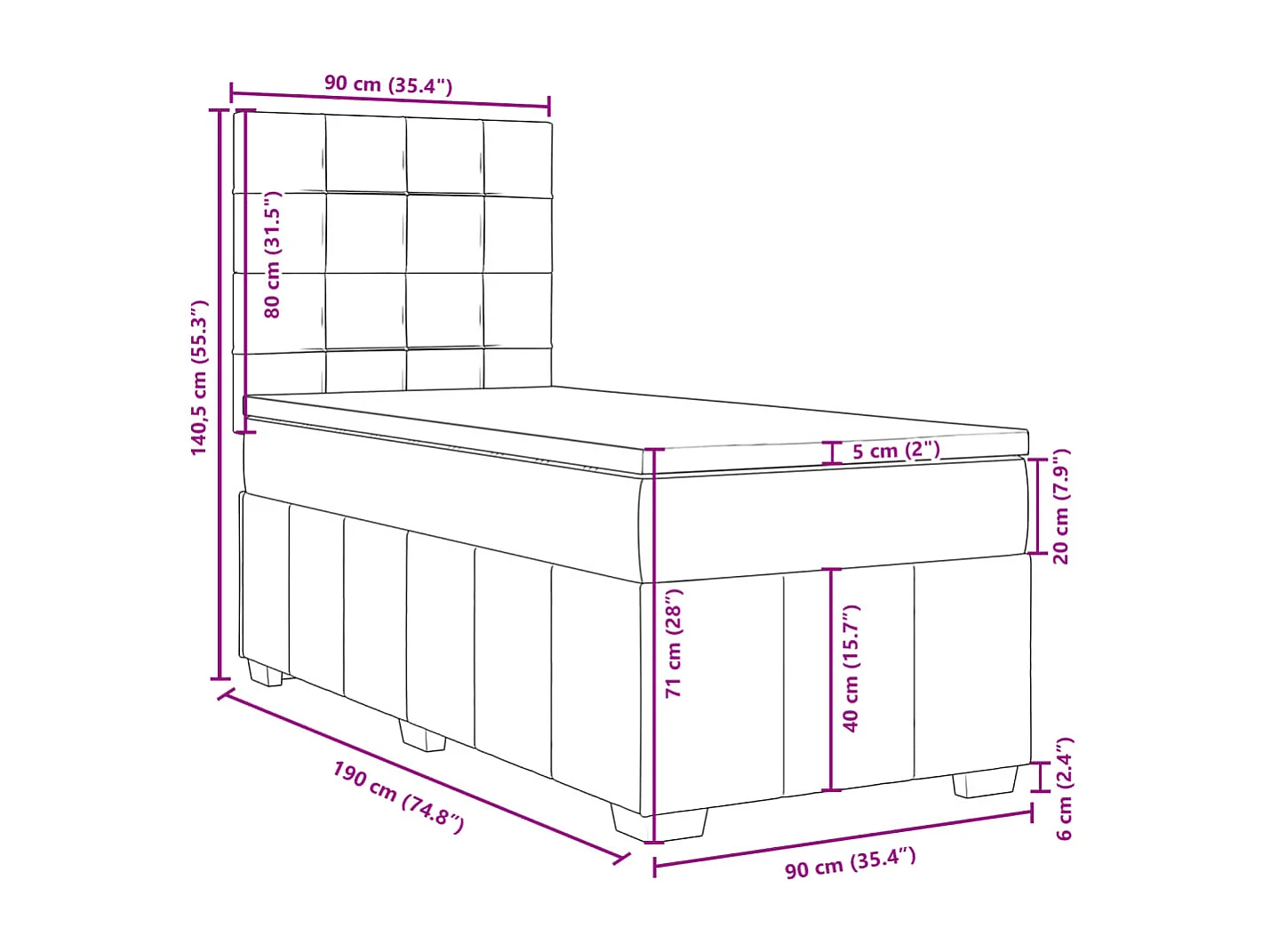 Boxspringbett mit Matratze Dunkelgrau 90x190 cm Stoff