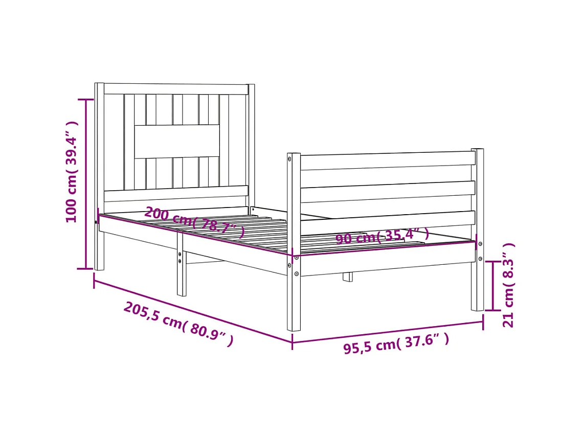Cadre de lit sans matelas blanc 90x200 cm bois massif