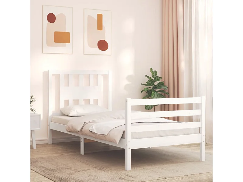 Bedframe met hoofdbord massief hout wit 90x200 cm