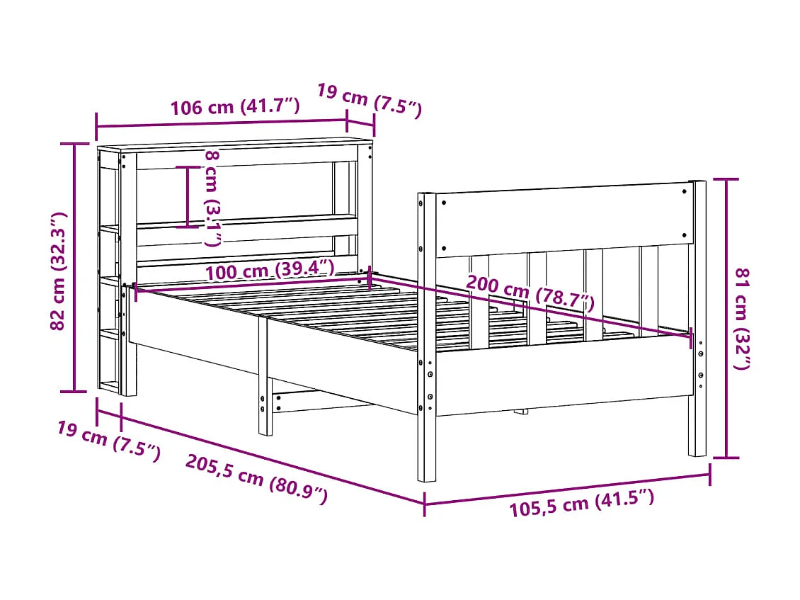 Cadre de lit sans matelas cire marron 100x200cm bois pin massif