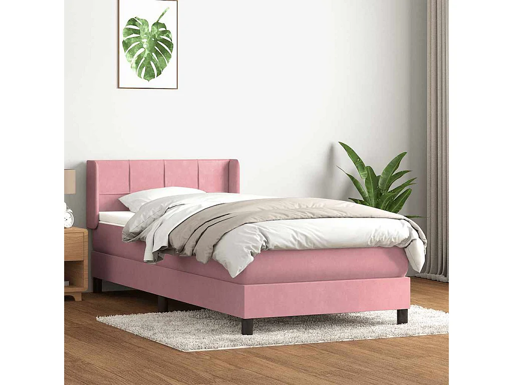 Sommier à lattes de lit avec matelas rose 90x220 cm velours