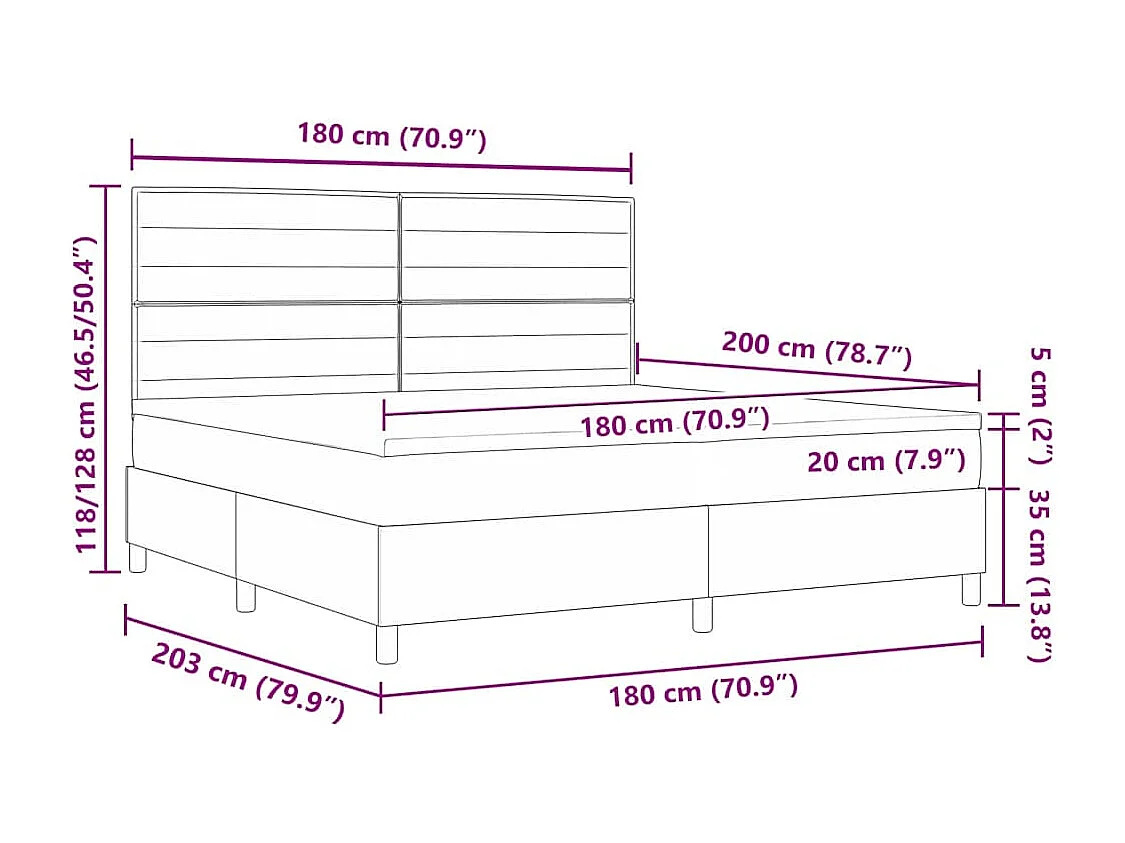 Lit à ressorts avec matelas Marron foncé 180 x 200 cm tissu