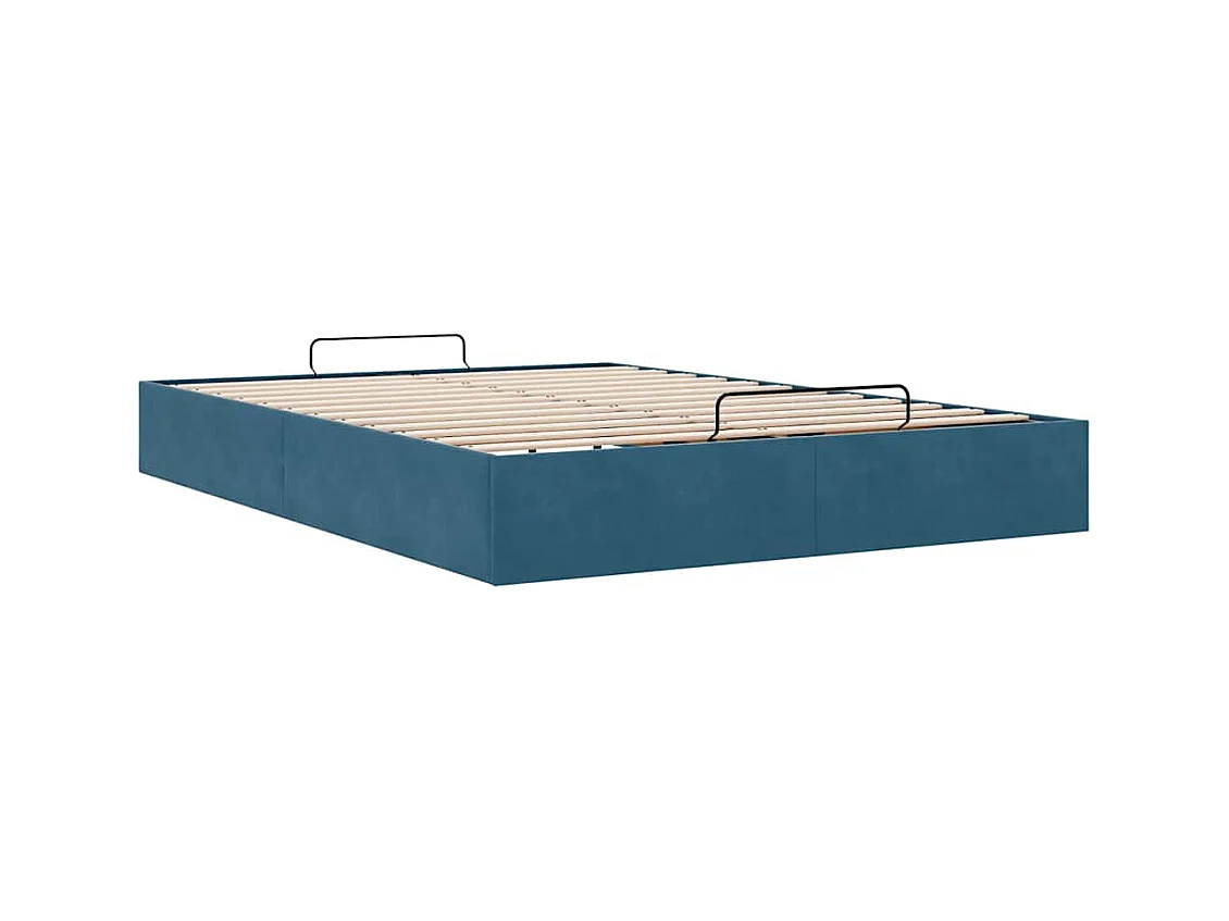 Cadre de lit ottoman sans matelas bleu foncé 140x190 cm velours