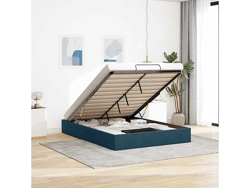 Ottoman bedframe zonder matras 140x190 cm fluweel donkerblauw