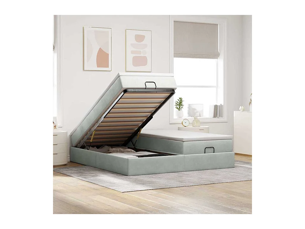 Ottoman-Bett mit Matratzen Hellgrau 160x200 cm Samt