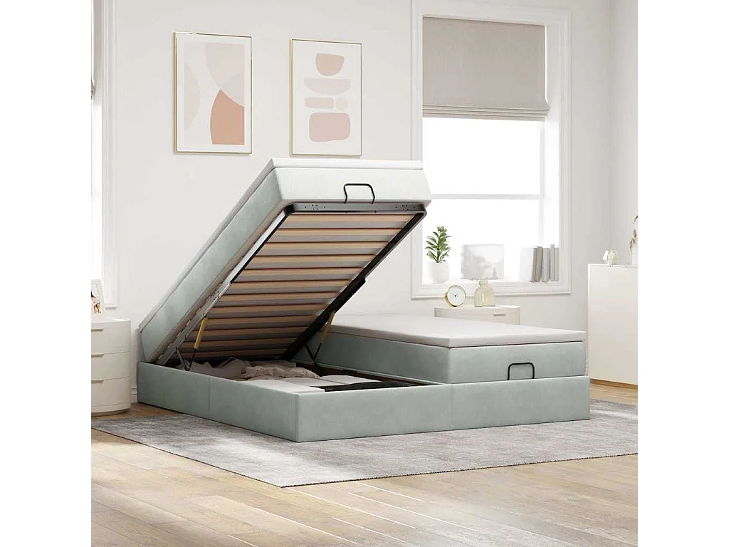 Ottoman-Bett mit Matratzen Hellgrau 160x200 cm Samt