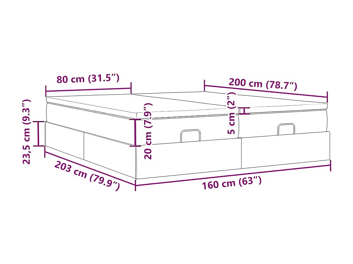 Ottoman-Bett mit Matratzen Hellgrau 160x200 cm Samt