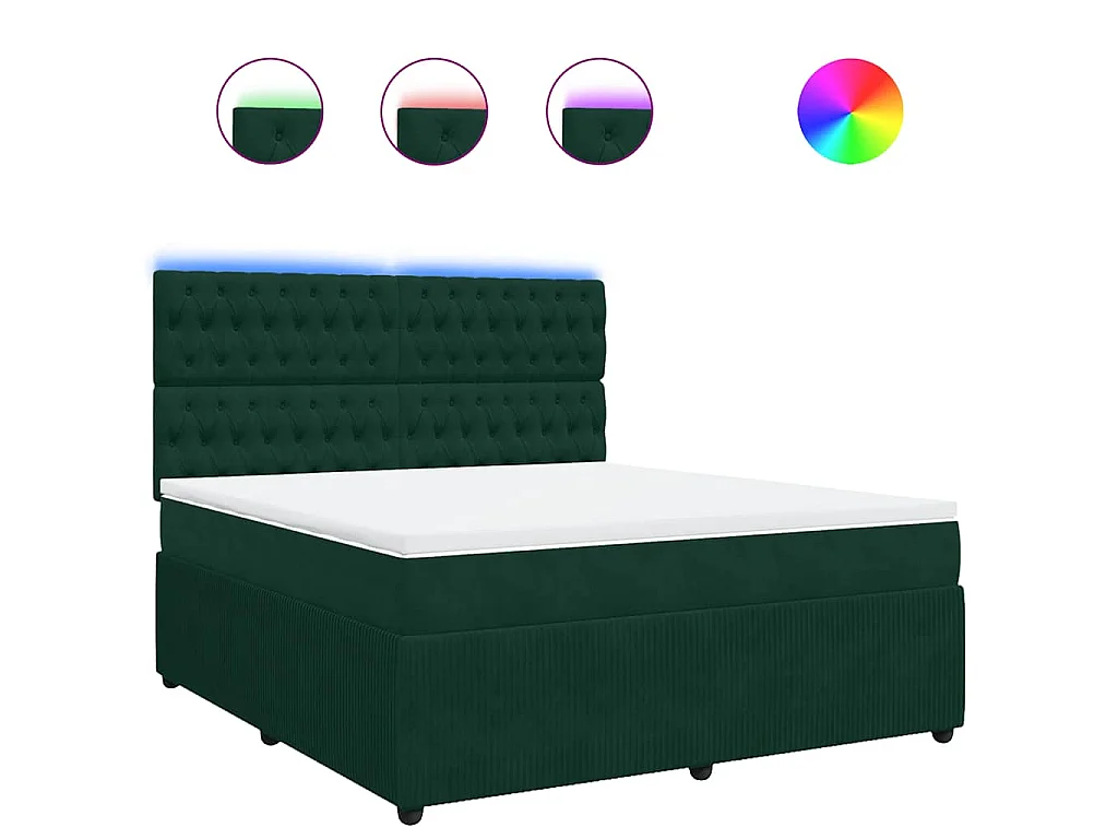 Cama box spring con colchón terciopelo verde oscuro 180x200 cm