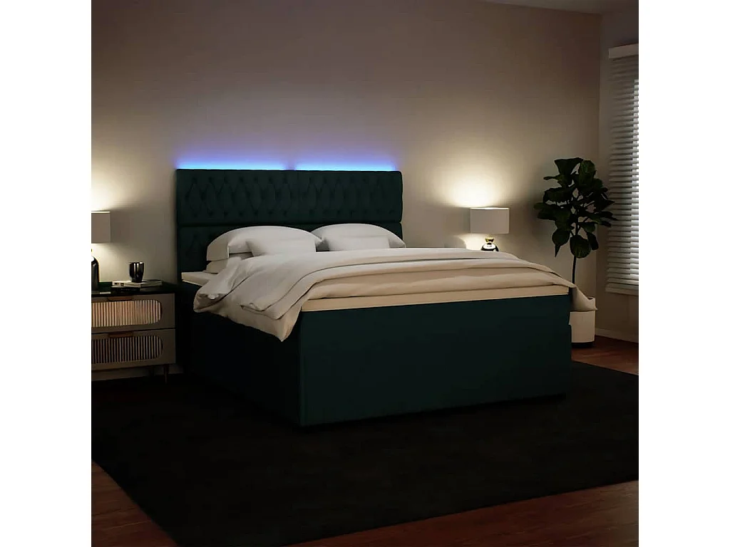Cama box spring con colchón terciopelo verde oscuro 180x200 cm