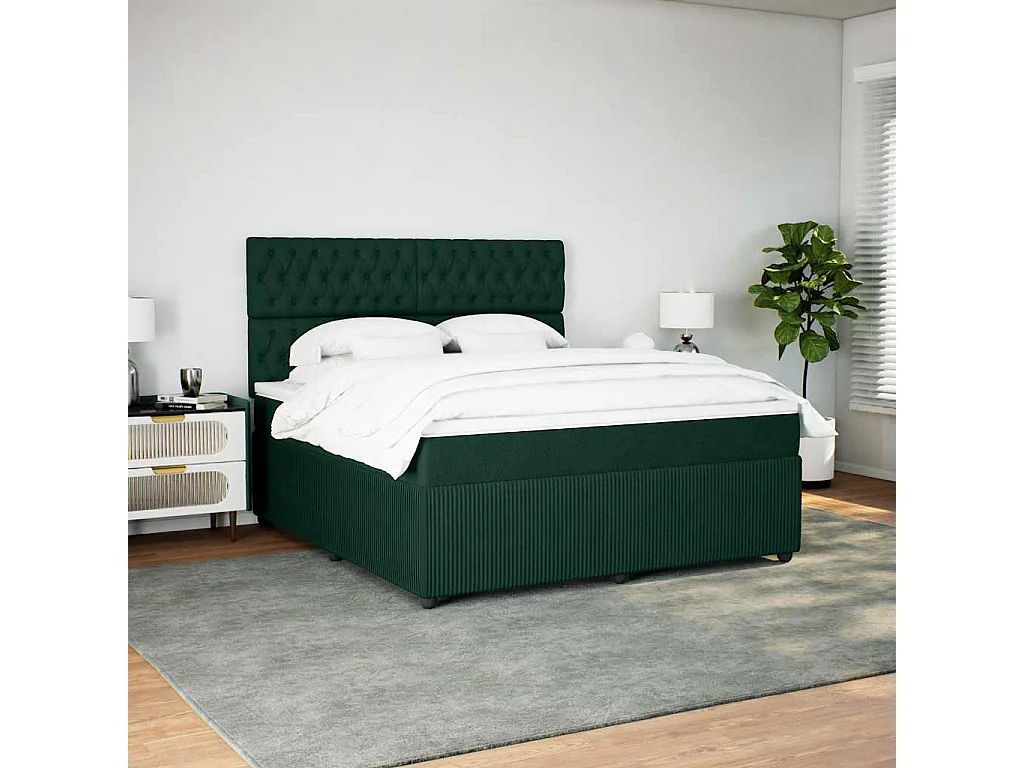 Cama box spring con colchón terciopelo verde oscuro 180x200 cm