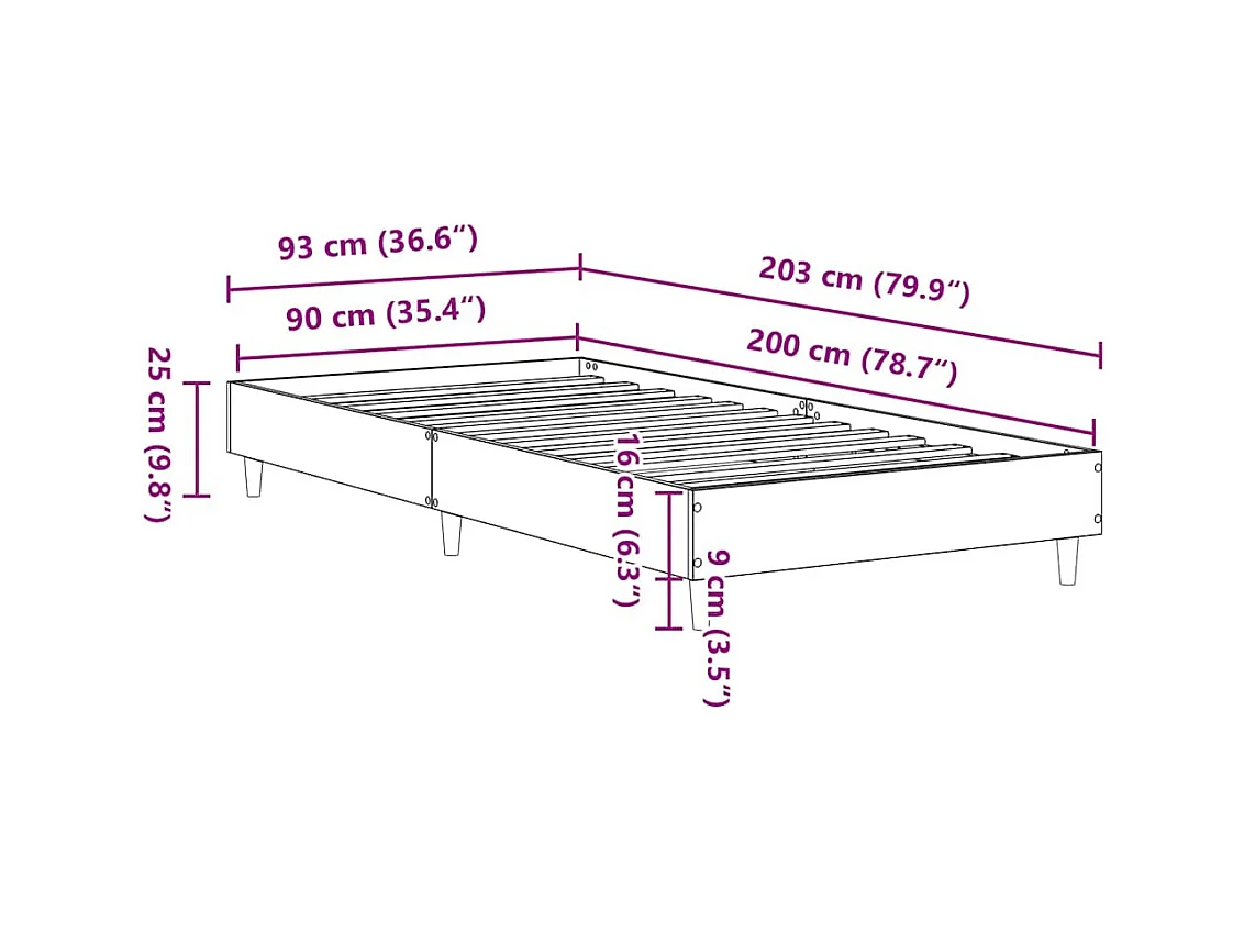 Bettgestell ohne Matratze Sonoma-Eiche 90x200 cm Holzwerkstoff