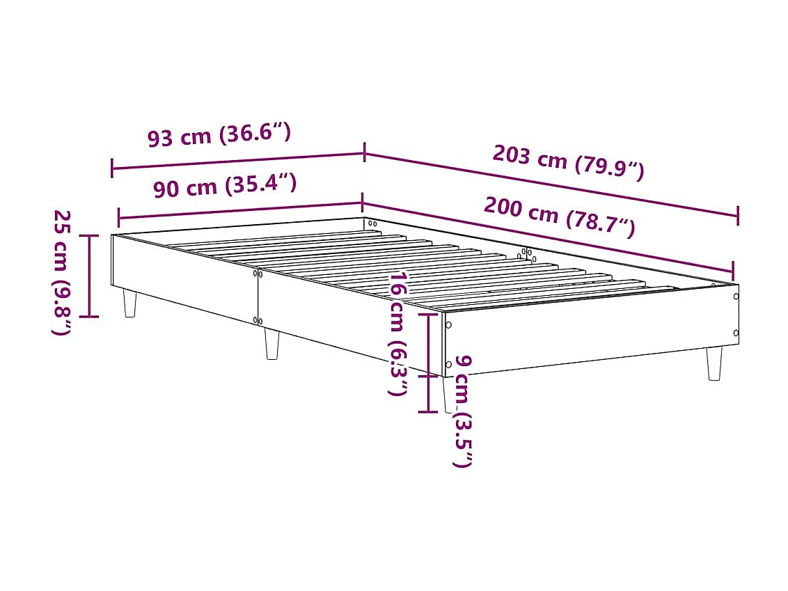 Estructura de cama sin colchón madera roble Sonoma 90x200 cm