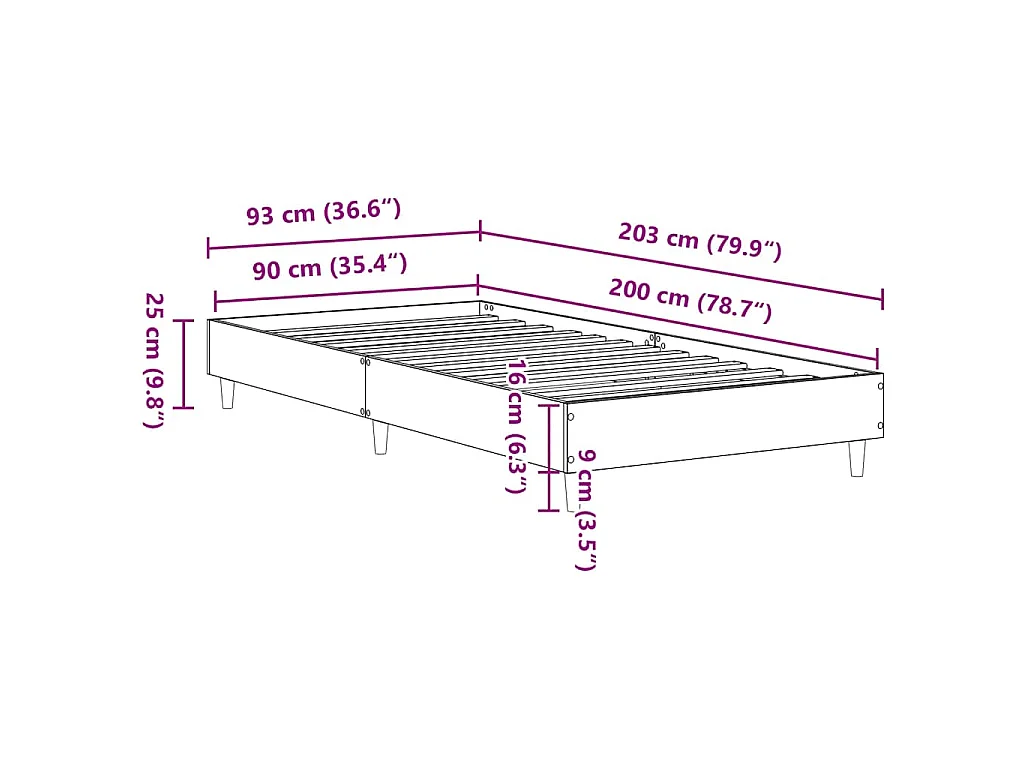Cadre de lit sans matelas chêne sonoma 90x200 cm