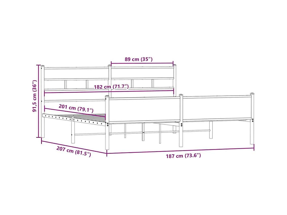 Bedframe zonder matras metaal gerookt eikenkleurig 180x200 cm