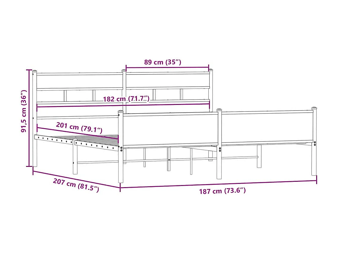 Bedframe zonder matras metaal gerookt eikenkleurig 180x200 cm