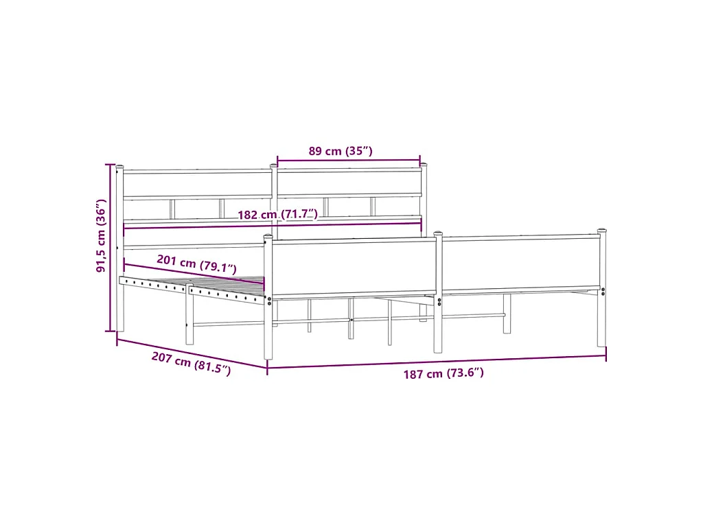 Bedframe zonder matras metaal gerookt eikenkleurig 180x200 cm