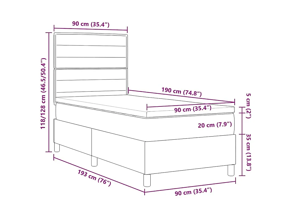 Letto a molle con materasso Blu 90 x 190 cm Tessuto
