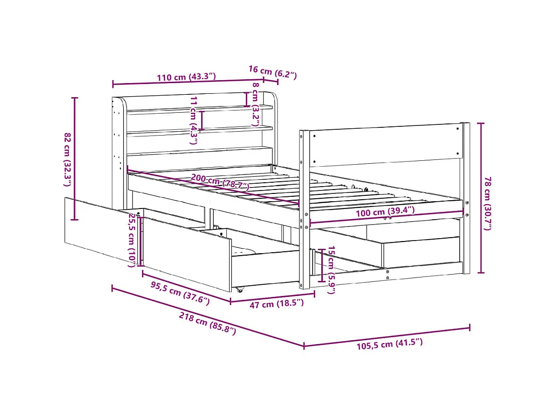 Giroletto senza Materasso 100x200 cm in Legno Massello di Pino