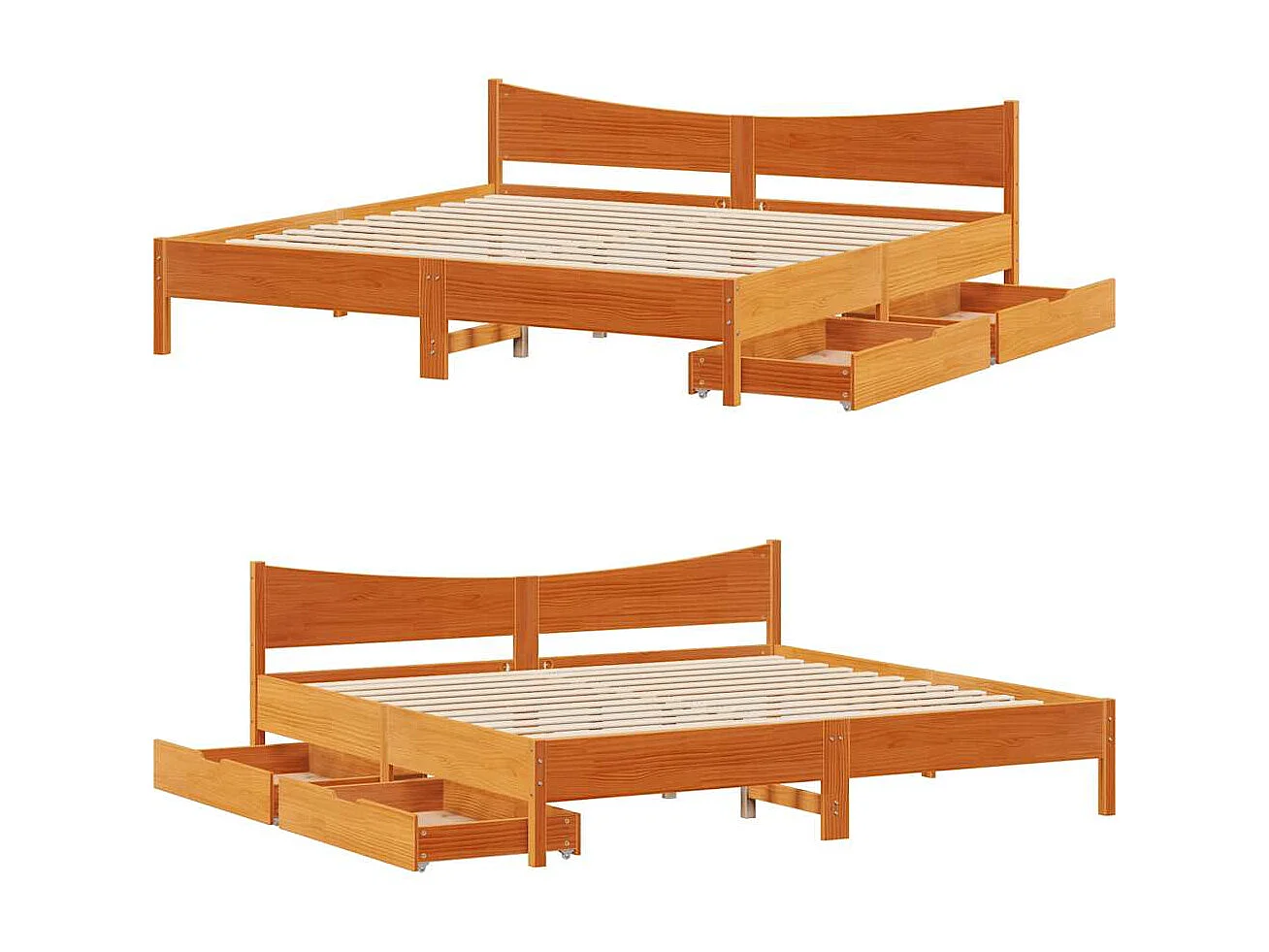 Cadre de lit avec tiroirs cire marron 180x200cm bois pin massif