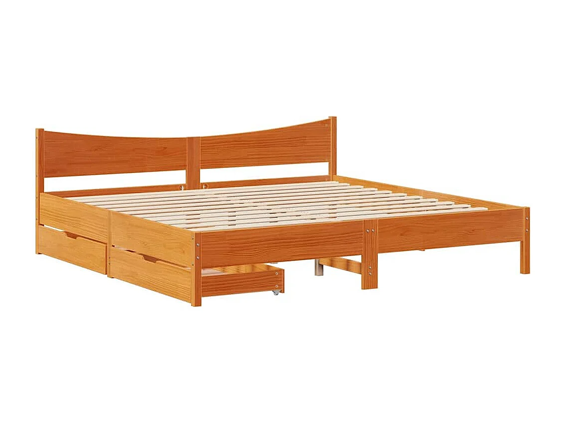 Cadre de lit avec tiroirs cire marron 180x200cm bois pin massif