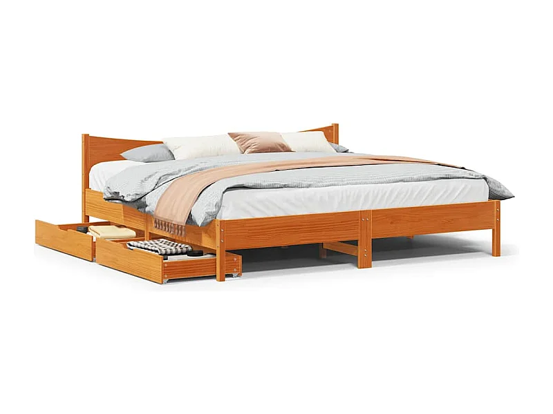 Bedframe met lades massief grenenhout wasbruin 180x200 cm