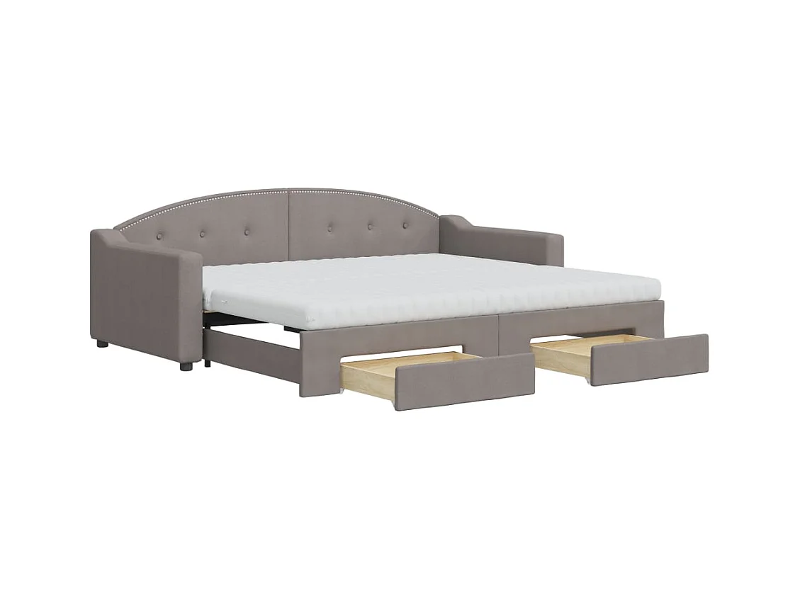 Lit de jour avec gigogne et tiroirs taupe 90x200 cm tissu