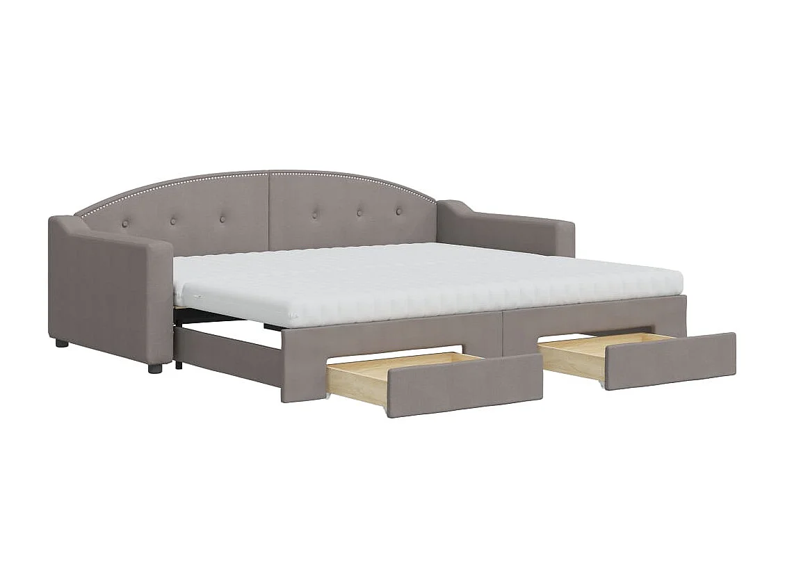Lit de jour avec gigogne et tiroirs taupe 90x200 cm tissu