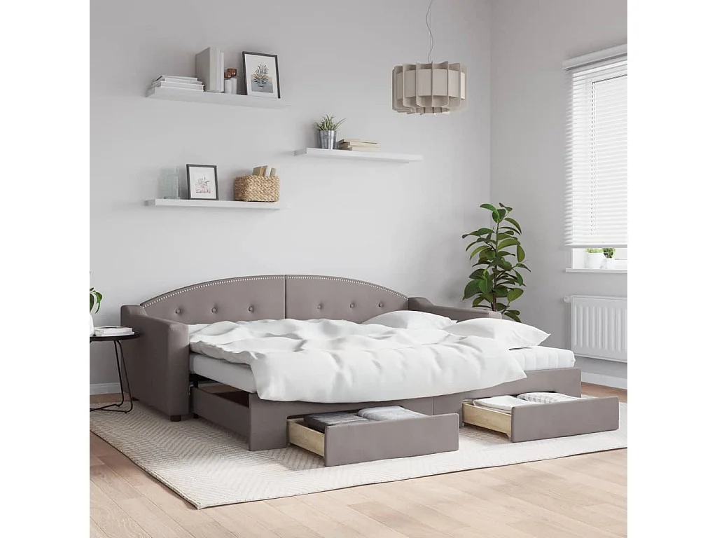 Divano Letto Estraibile con Cassetti Tortora 90x200 cm Tessuto