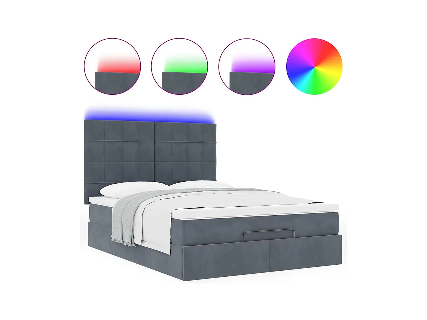 Cadre de lit ottoman avec matelas gris foncé 140x200 cm velours