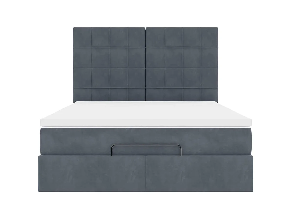 Cadre de lit ottoman avec matelas gris foncé 140x200 cm velours